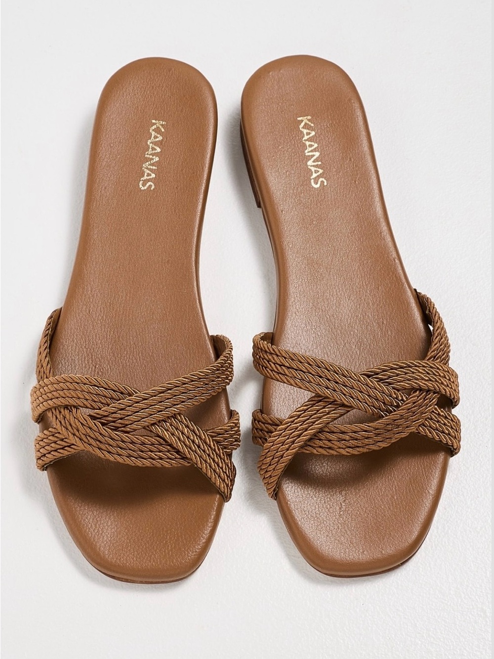 Kaanas Ayaana Braided Strap Tan Slide Sandals
